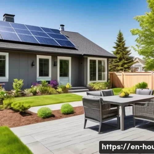 Home 15 주택시장 하락 원인 - A modern suburban home exterior during a bright spring afternoon, featuring a spacious backyard with...