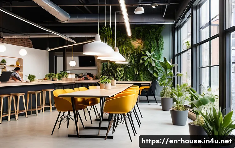 공유 오피스 임대 - A modern coworking space interior featuring a lively open-plan layout with diverse professionals col...