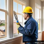 부동산 경매 주의사항 - A professional home inspector examining a suburban house interior for hidden defects, wearing casual...
