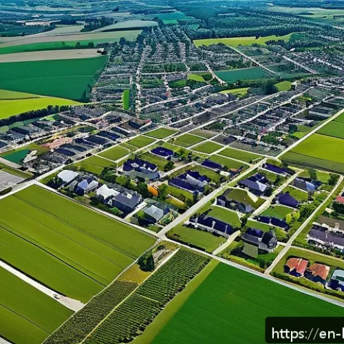 토지 분양 정보 - A detailed aerial view of diverse land parcels showing clear zoning distinctions: residential neighb...