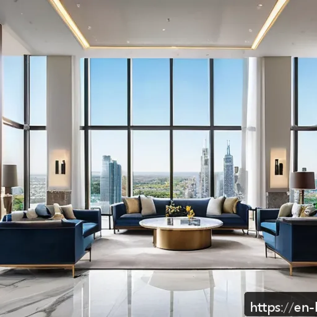 아파트 관리비 평균 - A modern urban high-rise apartment lobby with sleek elevators, security desk, and concierge area, sh...