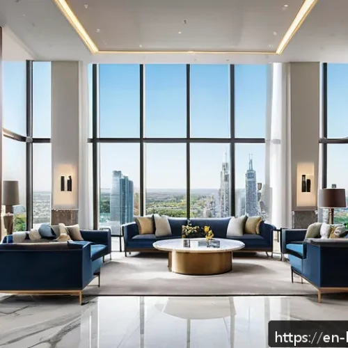 아파트 관리비 평균 - A modern urban high-rise apartment lobby with sleek elevators, security desk, and concierge area, sh...